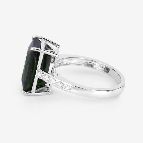 6.16 Carat Genuine Green Tourmaline and White Diamond 14K White Gold Ring by Bids.com