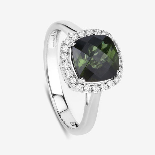 2.64 Carat Genuine Green Tourmaline and White Diamond 14K White Gold Ring by Bids.com