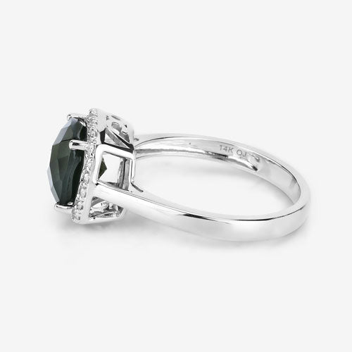 2.64 Carat Genuine Green Tourmaline and White Diamond 14K White Gold Ring by Bids.com