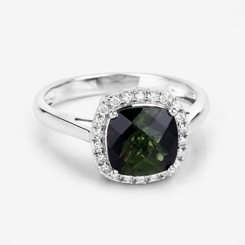 2.64 Carat Genuine Green Tourmaline and White Diamond 14K White Gold Ring by Bids.com