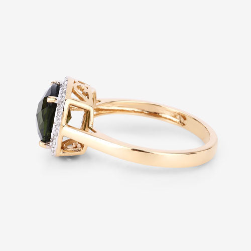 2.64 Carat Genuine Green Tourmaline and White Diamond 14K Yellow Gold Ring by Bids.com