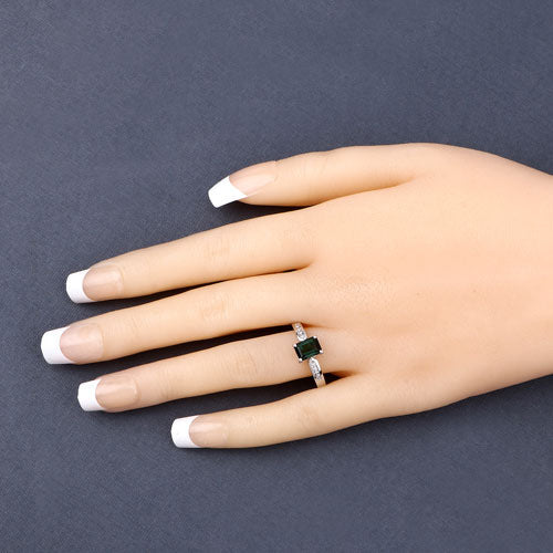 1.19 Carat Genuine Green Tourmaline and White Diamond 14K White Gold Ring by Bids.com