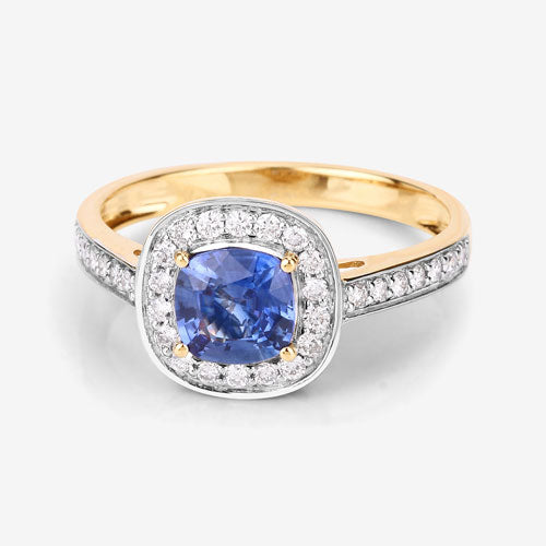 1.31 Carat Genuine Blue Sapphire and White Diamond 18K Yellow Gold Ring by Bids.com