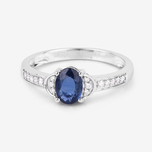 1.05 Carat Genuine Blue Sapphire and White Diamond 10K White Gold Ring by Bids.com