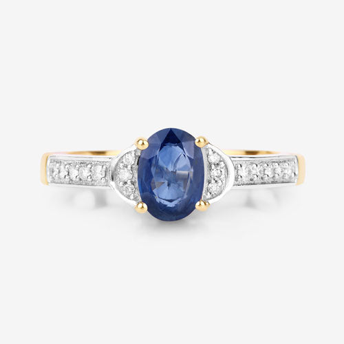 1.05 Carat Genuine Blue Sapphire and White Diamond 10K Yellow Gold Ring by Bids.com