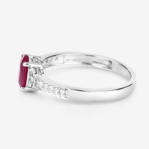 0.95 Carat Genuine Ruby and White Diamond 10K White Gold Ring by Bids.com