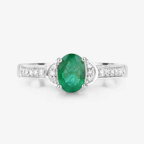0.82 Carat Genuine Zambian Emerald and White Diamond 10K White Gold Ring DestGlow