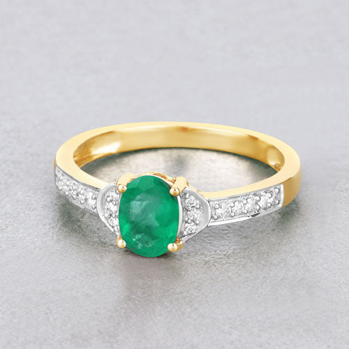 0.82 Carat Genuine Zambian Emerald and White Diamond 10K Yellow Gold Ring DestGlow