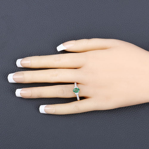 0.82 Carat Genuine Zambian Emerald and White Diamond 10K Yellow Gold Ring DestGlow