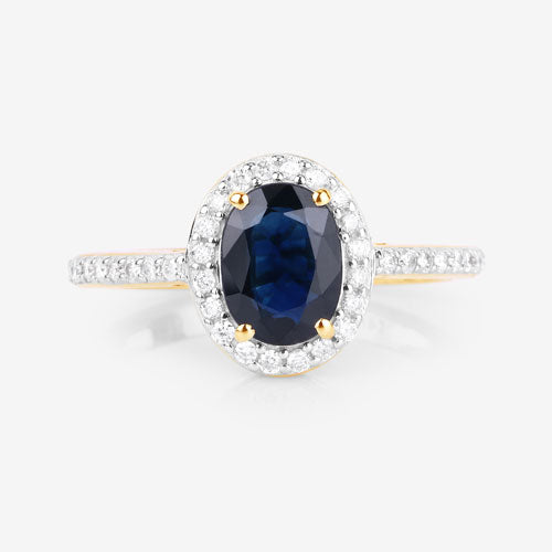 1.82 Carat Genuine Blue Sapphire and White Diamond 14K Yellow Gold Ring by Bids.com