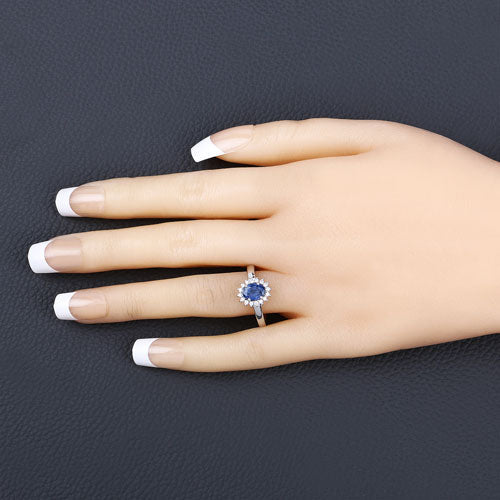 1.11 Carat Genuine Blue Sapphire and White Diamond 10K White Gold Ring DestGlow