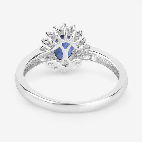 1.11 Carat Genuine Blue Sapphire and White Diamond 10K White Gold Ring DestGlow