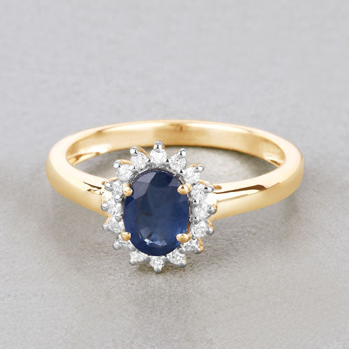 1.11 Carat Genuine Blue Sapphire and White Diamond 10K Yellow Gold Ring by Bids.com