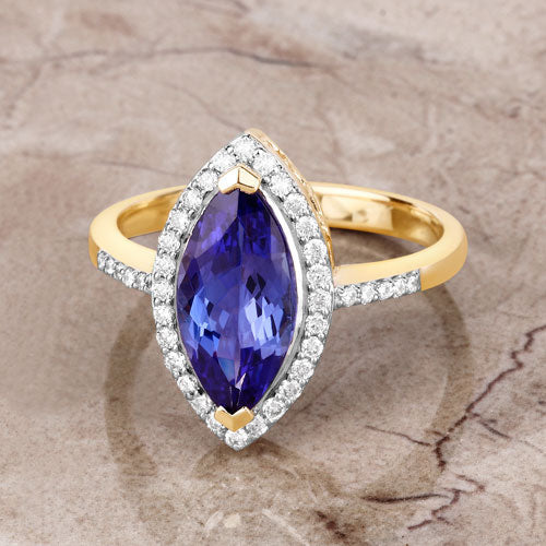 2.33 Carat Genuine Tanzanite and White Diamond 14K Yellow Gold Ring by Bids.com