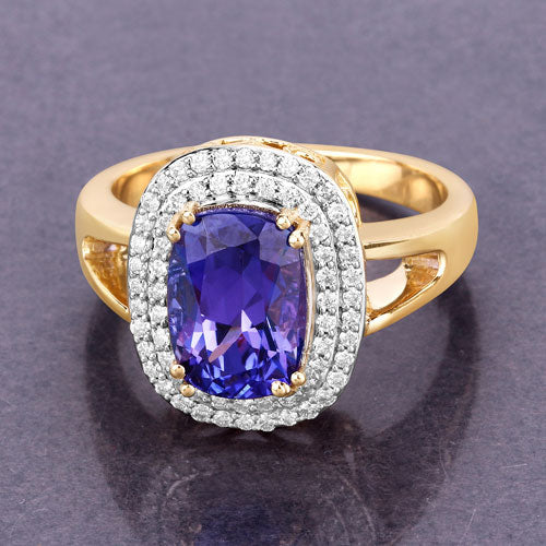 3.33 Carat Genuine Tanzanite and White Diamond 14K Yellow Gold Ring by Bids.com