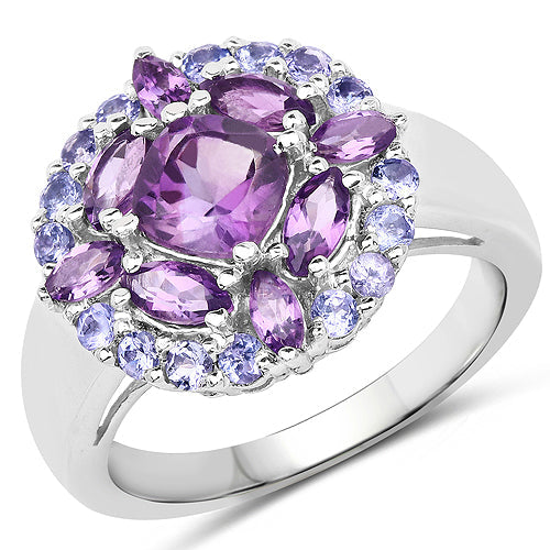 2.19 Carat Genuine Amethyst and Tanzanite .925 Sterling Silver Ring by Bids.com