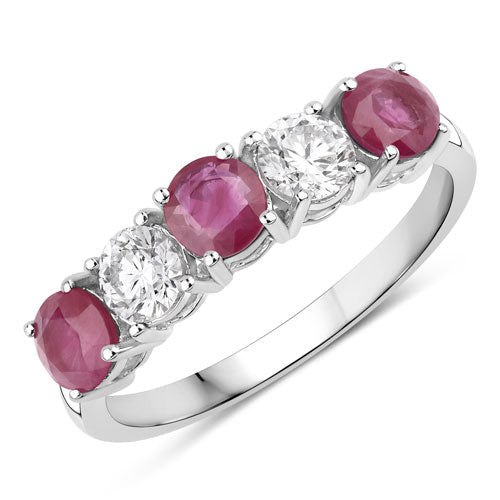 1.40 Carat Genuine Ruby and Lab Grown Diamond 14K White Gold Ring DestGlow