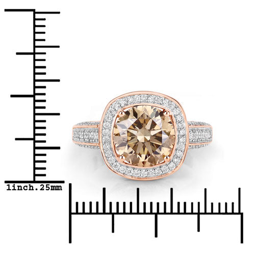 IGI Certified 3.01 Carat Genuine Brown Diamond Center and 0.52cttw White Diamond 18K Rose Gold Ring (3.53cttw) by Bids.com