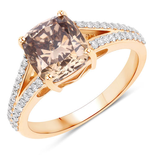 IGI Certified 3.03 Carat Genuine Brown Diamond Center and 0.32cttw White Diamond 18K Yellow Gold Ring (3.35cttw) by Bids.com