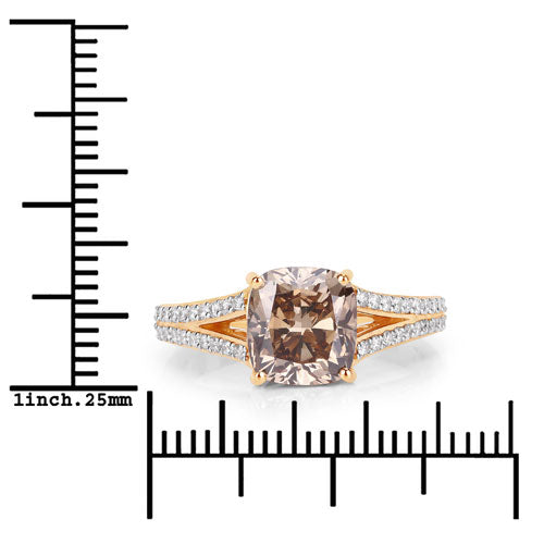 IGI Certified 3.03 Carat Genuine Brown Diamond Center and 0.32cttw White Diamond 18K Yellow Gold Ring (3.35cttw) by Bids.com