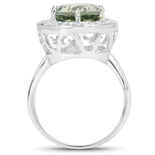 4.94 Carat Genuine Green Amethyst and White Topaz .925 Sterling Silver Ring by Bids.com