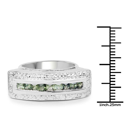 1.08 Carat Genuine Green Sapphire .925 Sterling Silver Ring DestGlow