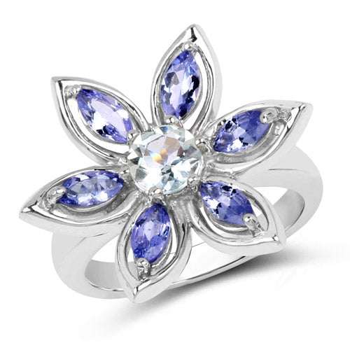 1.34 Carat Genuine Aquamarine and Tanzanite .925 Sterling Silver Ring by Bids.com