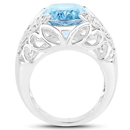 11.29 Carat Genuine Blue Topaz and White Topaz .925 Sterling Silver Ring by Bids.com