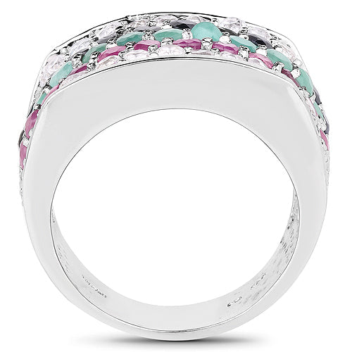 4.28 Carat Genuine Multi Stone .925 Sterling Silver Ring by Bids.com