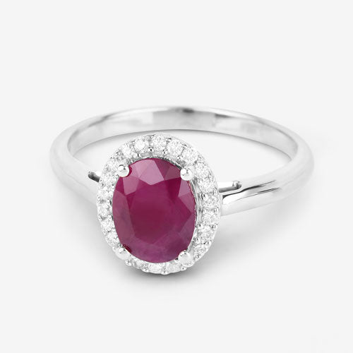 1.59 Carat Genuine Ruby and White Diamond 10K White Gold Ring DestGlow