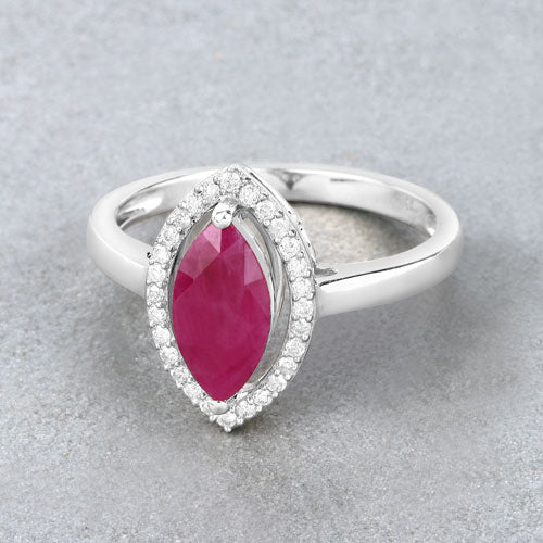 1.52 Carat Genuine Ruby and White Diamond 10K White Gold Ring by Bids.com