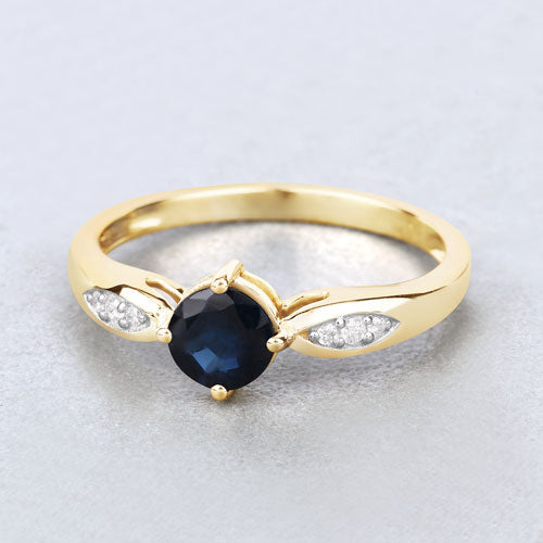 0.89 Carat Genuine Blue Sapphire and White Diamond 10K Yellow Gold Ring by Bids.com