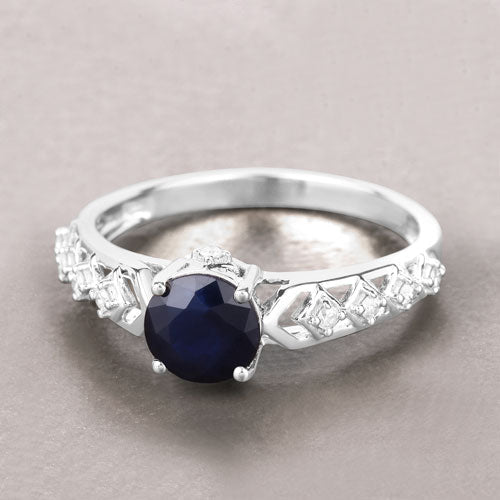1.13 Carat Genuine Blue Sapphire and White Diamond 10K White Gold Ring by Bids.com