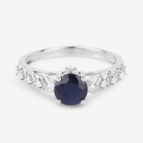 1.13 Carat Genuine Blue Sapphire and White Diamond 10K White Gold Ring by Bids.com