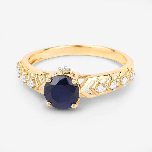 1.13 Carat Genuine Blue Sapphire and White Diamond 10K Yellow Gold Ring by Bids.com