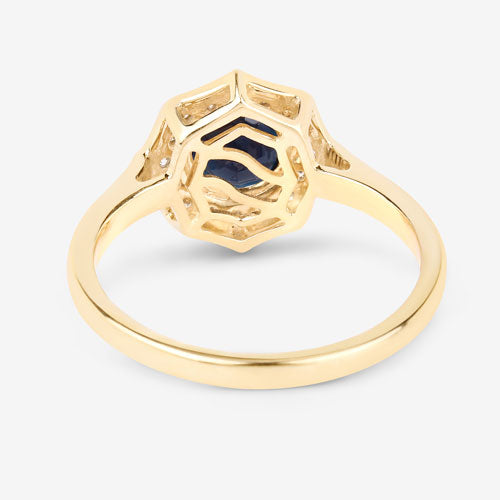 1.34 Carat Genuine Blue Sapphire and White Diamond 10K Yellow Gold Ring by Bids.com