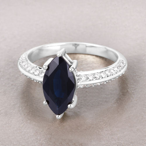 2.39 Carat Genuine Blue Sapphire and White Diamond 10K White Gold Ring by Bids.com