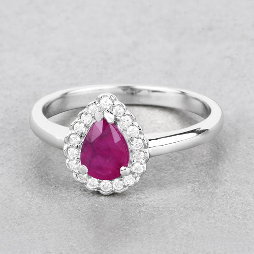 0.94 Carat Genuine Ruby and White Diamond 14K White Gold Ring by Bids.com