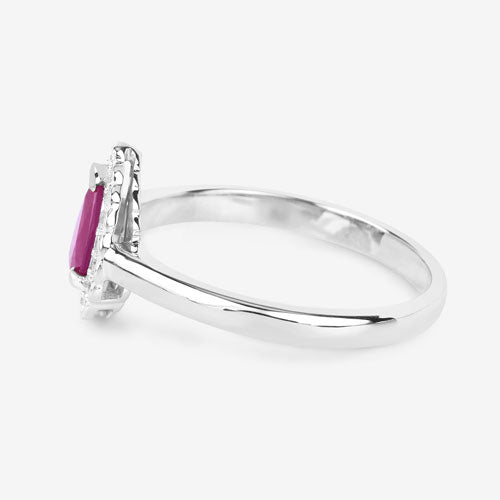 0.94 Carat Genuine Ruby and White Diamond 14K White Gold Ring by Bids.com