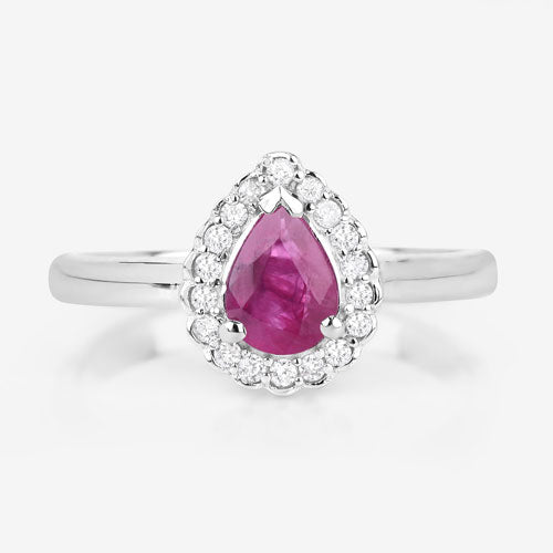 0.94 Carat Genuine Ruby and White Diamond 14K White Gold Ring by Bids.com