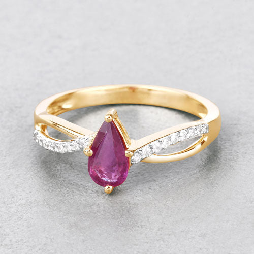 0.52 Carat Genuine Ruby and White Diamond 14K Yellow Gold Ring by Bids.com