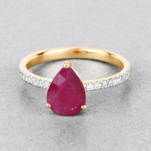 1.68 Carat Genuine Ruby and White Diamond 14K Yellow Gold Ring by Bids.com