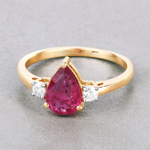 1.08 Carat Genuine Ruby and White Diamond 14K Yellow Gold Ring by Bids.com