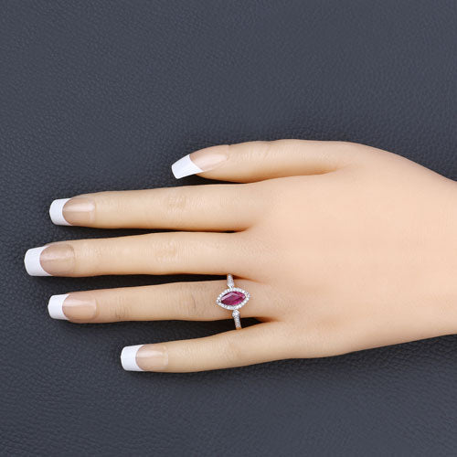 0.96 Carat Genuine Ruby and White Diamond 14K Yellow Gold Ring by Bids.com