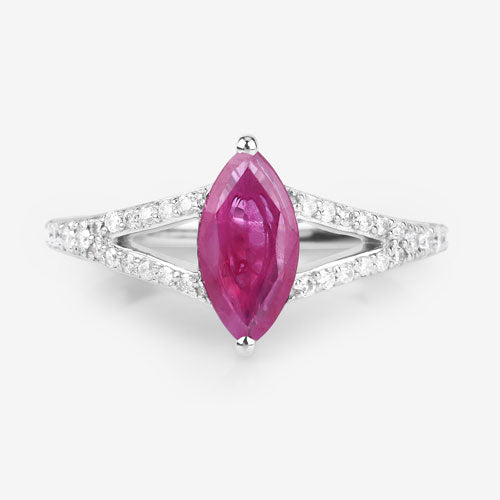 1.58 Carat Genuine Ruby and White Diamond 14K White Gold Ring by Bids.com