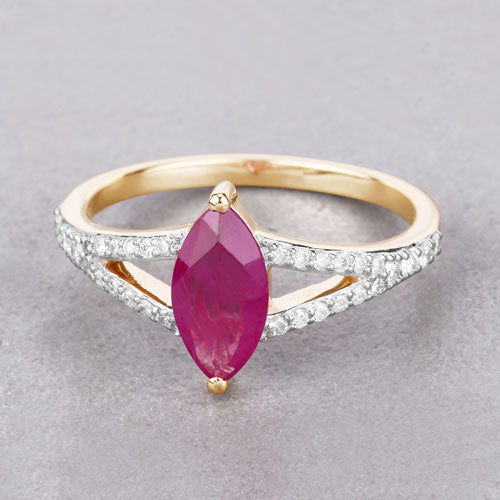 1.58 Carat Genuine Ruby and White Diamond 14K Yellow Gold Ring by Bids.com