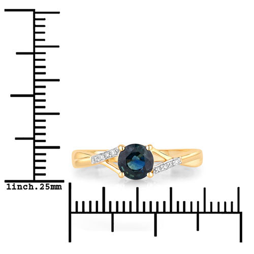 0.88 Carat Genuine Blue Sapphire and White Diamond 14K Yellow Gold Ring by Bids.com