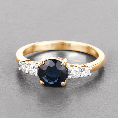 1.38 Carat Genuine Blue Sapphire and White Diamond 14K Yellow Gold Ring by Bids.com