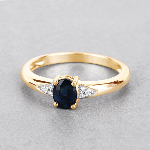 0.84 Carat Genuine Blue Sapphire and White Diamond 14K Yellow Gold Ring by Bids.com