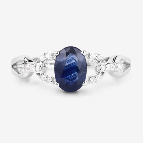 1.12 Carat Genuine Blue Sapphire and White Diamond 14K White Gold Ring by Bids.com